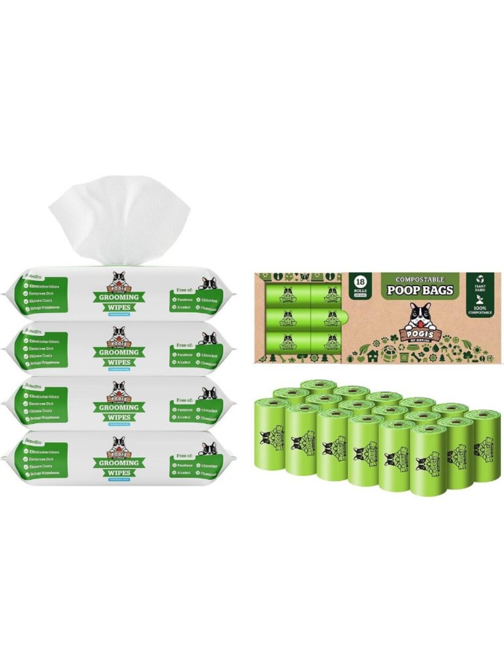 Eco-Friendly Dog Poop Bags & Fragrance-Free Wipes Bundle, 270 Bags + 400 Wipes